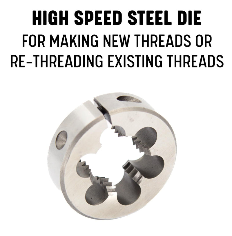 [Australia - AusPower] - Drill America 3/8"-24 UNF X 1" OD HSS Round Adjustable Die with Matching Die Handle (Wrench), Die Stock 