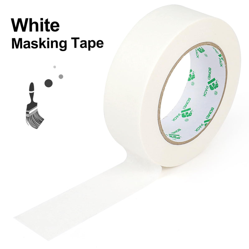 BOMEI PACK 5Rolls White Masking Tape 36mm x 55yds, General Purpose Thin White Painters Tape for Painting, Labeling, DIY Crafting, Decoration and School Projects, Total 275yds