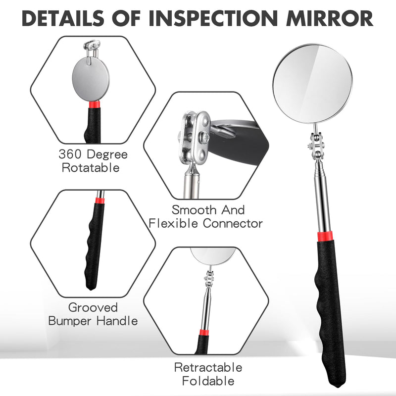 [Australia - AusPower] - 1 Pcs Telescoping Inspection Mirror, 29 Inch Mechanics Mirror Tool with Long Handle, Round Extendable Mirror on a Stick for Technicians Mechanics Contractors Checking Observation (Black) Black 