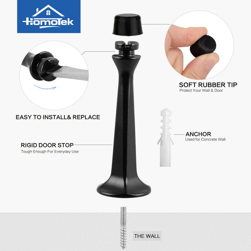 [Australia - AusPower] - HOMOTEK 8 Pack Heavy Duty Solid Rigid Door Stop with Soft Rubber Tip, Zinc Die Cast Door Stopper Protect Wall & Door, Black 