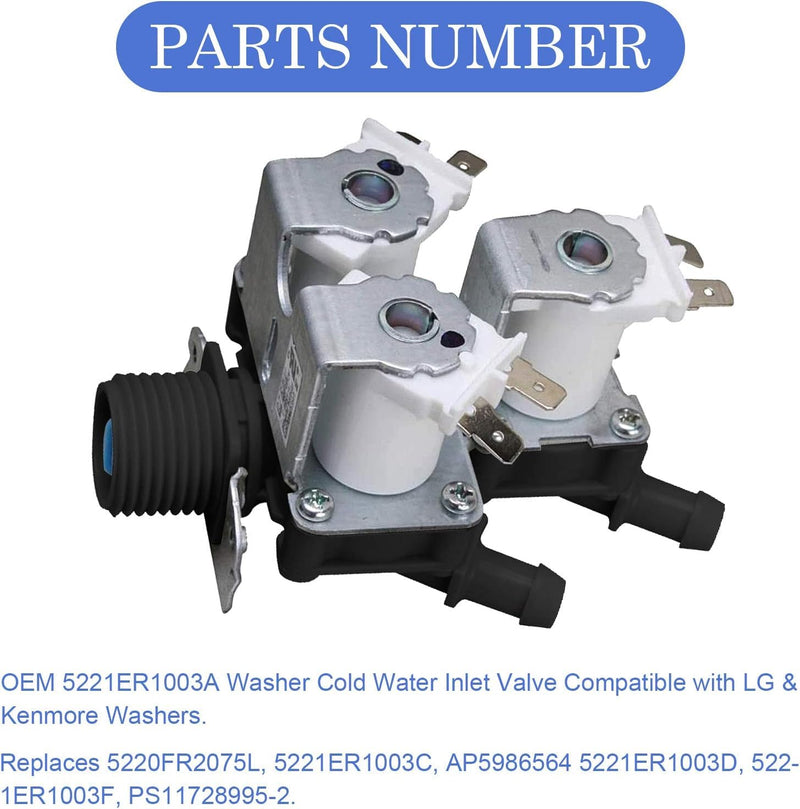 [Australia - AusPower] - 5221ER1003A 5220FR2075L Water Inlet Valve Replacement for LG Tromm & Ken.more Front Load Washers - Replaces 5221ER1003C 5221ER1003D Assembly by TOMOON 