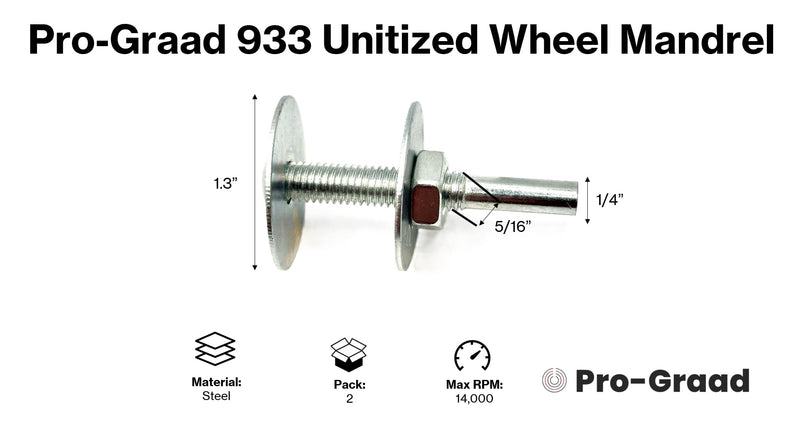 [Australia - AusPower] - 2 Pack 933 Unitized Wheel Mandrel, 2” x 1/4” x 1-1/4”, for attaching 2” – 4” Diameter – 1/4” Center Hole Buffing, Polishing, Unitized Wheels to Rotary Tools, Pack of 2 