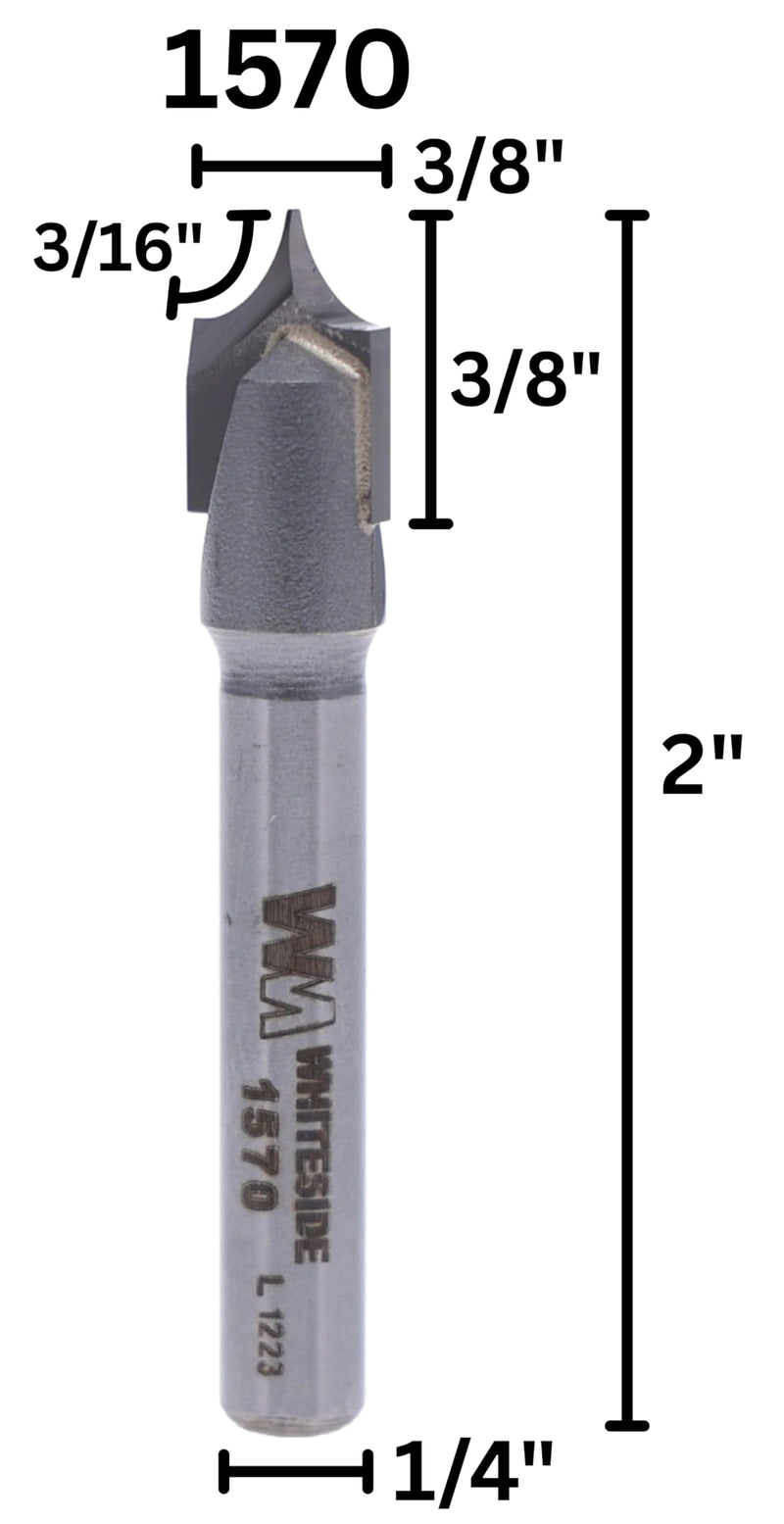 Whiteside Router Bits 1570 Point Cutting Round Over Bit with 3/16-Inch Radius 3/8-Inch Cutting Diameter and 3/8-Inch Cutting Length