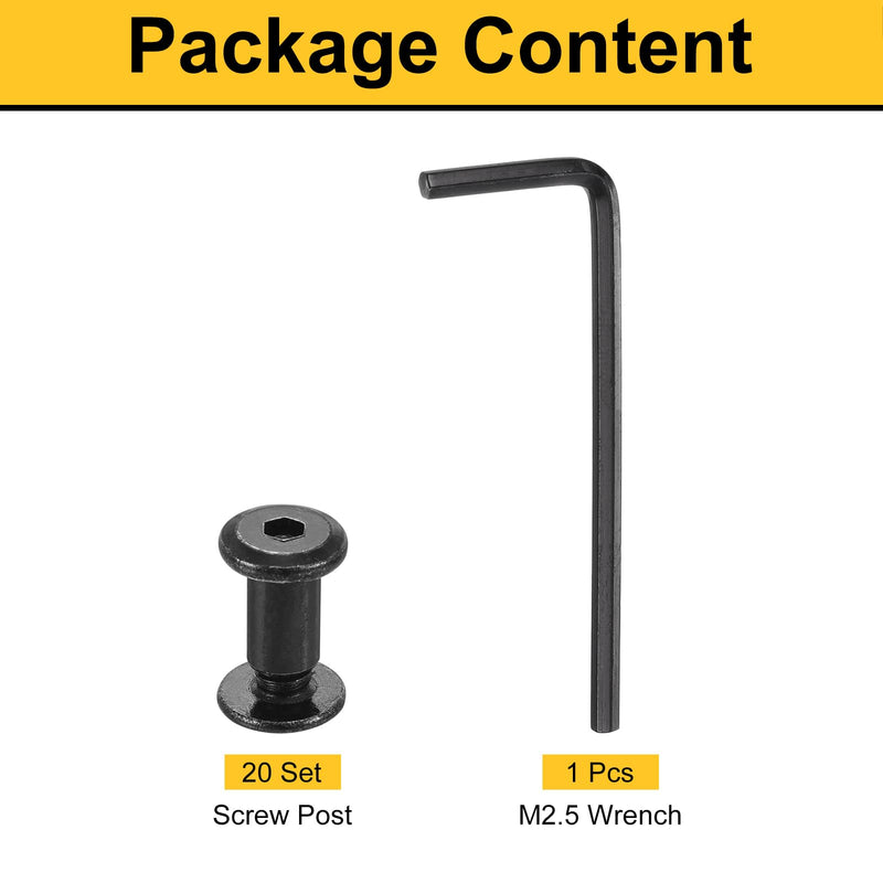 [Australia - AusPower] - uxcell 20 Sets Screw Post, Male M4x4mm Stainless Steel Screw Rivets, Female 5x8 Hex Drive Binding Screws Belt Buckle Binding Bolts Leather Fastener with 1Pcs Wrench, Black Φ5x8mm 