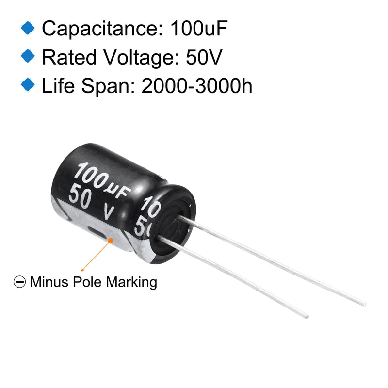 QUARKZMAN Pack of 15 Capacitors 100uF 50V Elkos Capacitor Aluminum Electrolytic Capacitor 12 x 8 mm Electrolytic Capacitors, Black 100µF 50V