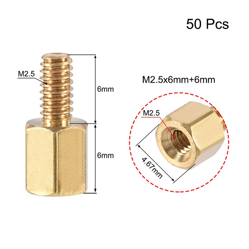 [Australia - AusPower] - uxcell M2.5x6mm+6mm Male-Female Brass Hex PCB Motherboard Spacer Standoff for FPV Drone Quadcopter, Computer & Circuit Board 50pcs 
