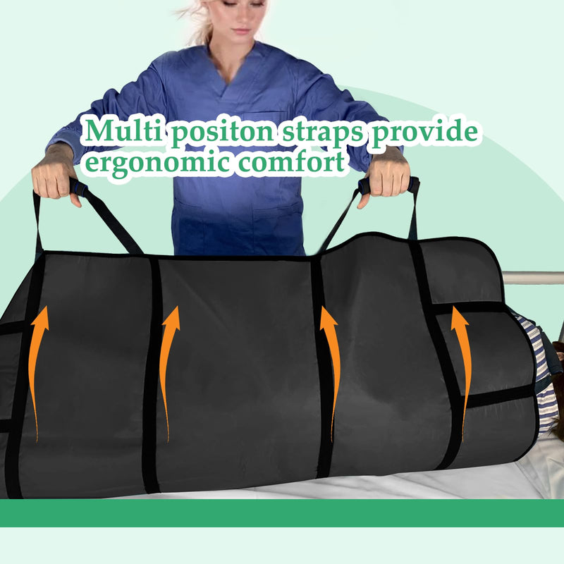 [Australia - AusPower] - Positioning Bed Pads for Elderly 48 * 40 inch Washable Transfer Sheet Seniors 8 Soft Handles Patient Pull Sheets Aid Moving,Lifting,Turning,Nursing Bedridden Reusable Transfer Blanket,Black Black 