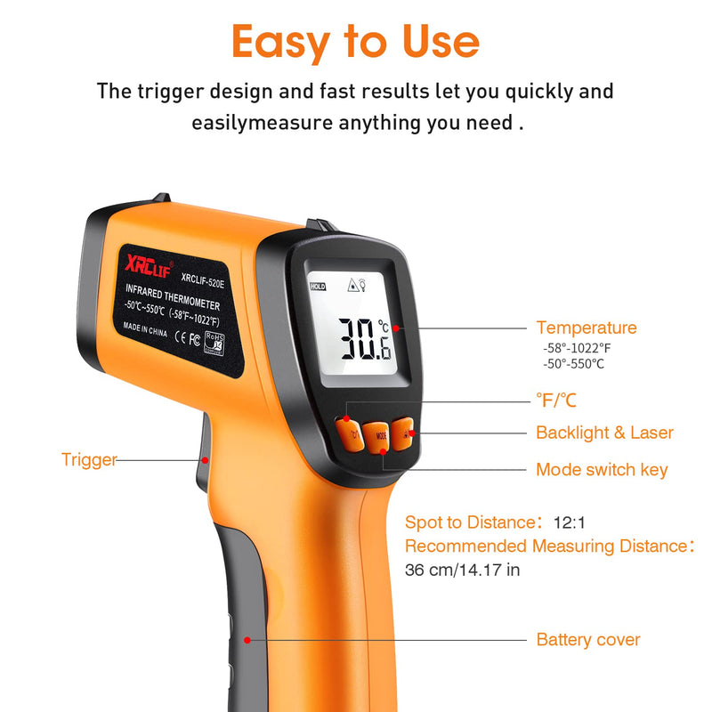 [Australia - AusPower] - Infrared Thermometer Gun -58??1022?, Non-Contact Laser Thermometer Temperature Gun with LCD Display, Temperature Measurement Gun for Cooking, BBQ, Oven, Adjustable Emissivity Temp Gun Thermometer 1022?-Yellow 