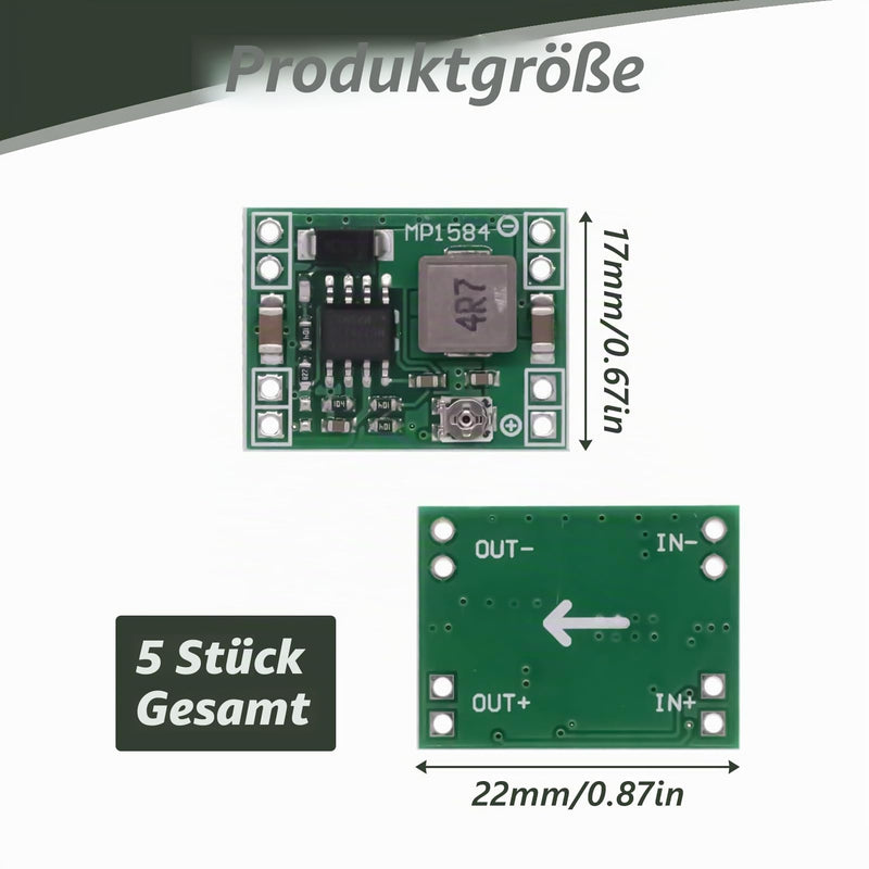 5pcs MP1584EN Buck Converter, DC-DC Buck Converters 4.5-28V to 0.8-20V Adjustable Converter, Mini Step Down Converter Module, 24V to 12V 9V 5V 3V, Compact DC Converter for Electronics, Arduino, Car