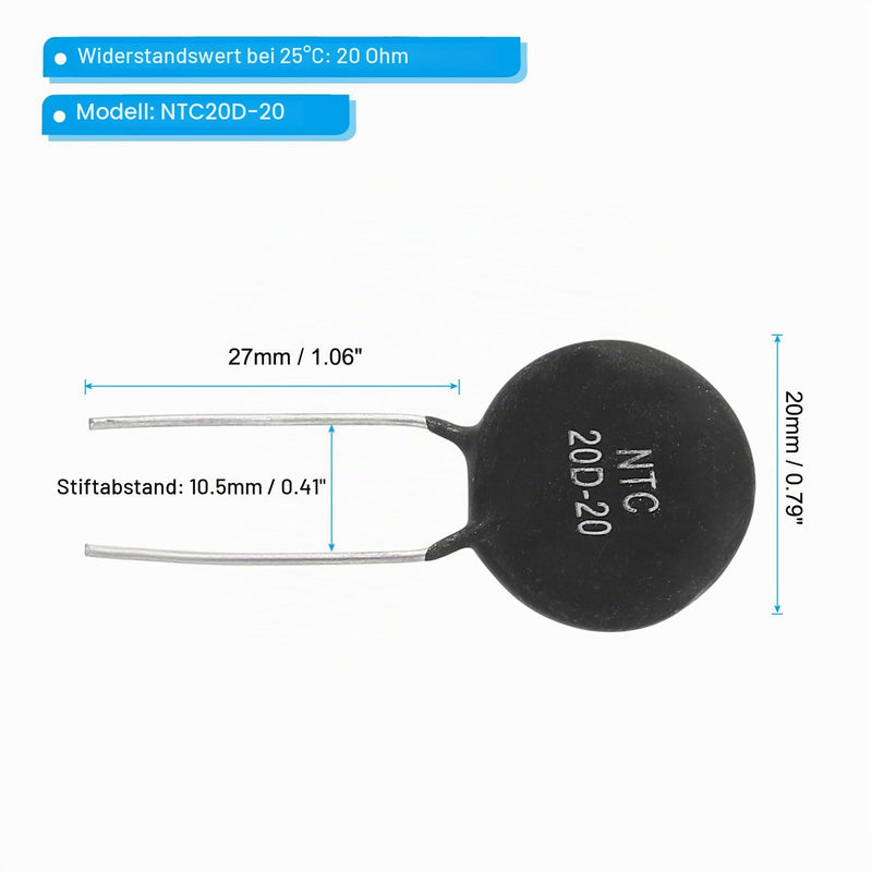 PATIKIL NTC Thermistors Resistors 20 Ohm NTC20D-20 Black 5Pcs | Highly sensitive current limiter temperature sensor for measuring temperature