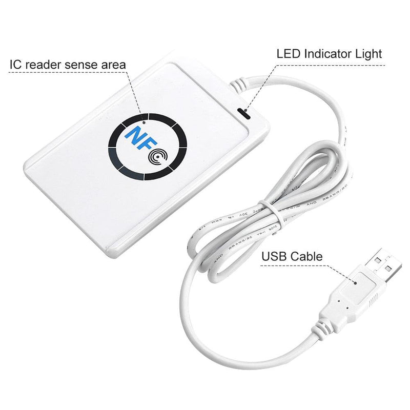 DEWIN USB NFC Reader, ACR122U NFC Reader Writer and 5 ISO 14443A/B IC Cards, White