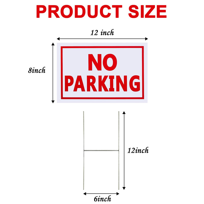 8 Pack No Parking Signs, 8 x 12 Inches Corrugated Plastic Sign with Metal H-Stake Plastic Outdoor Waterproof No Parking Signs for Driveways Yard Lawn (White, Red)