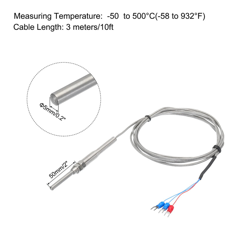 [Australia - AusPower] - MECCANIXITY PT100 RTD Thermocouple Stainless Steel M8 Temperature Sensor Probe -50 to 500C 6.6ft 5x50mm 