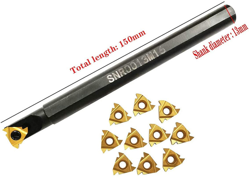 [Australia - AusPower] - SNR0013M16 CNC Lathe Internal Threading Boring Bar Turning Tool Holder With 10pcs 16IR AG60 Carbide turning insert 