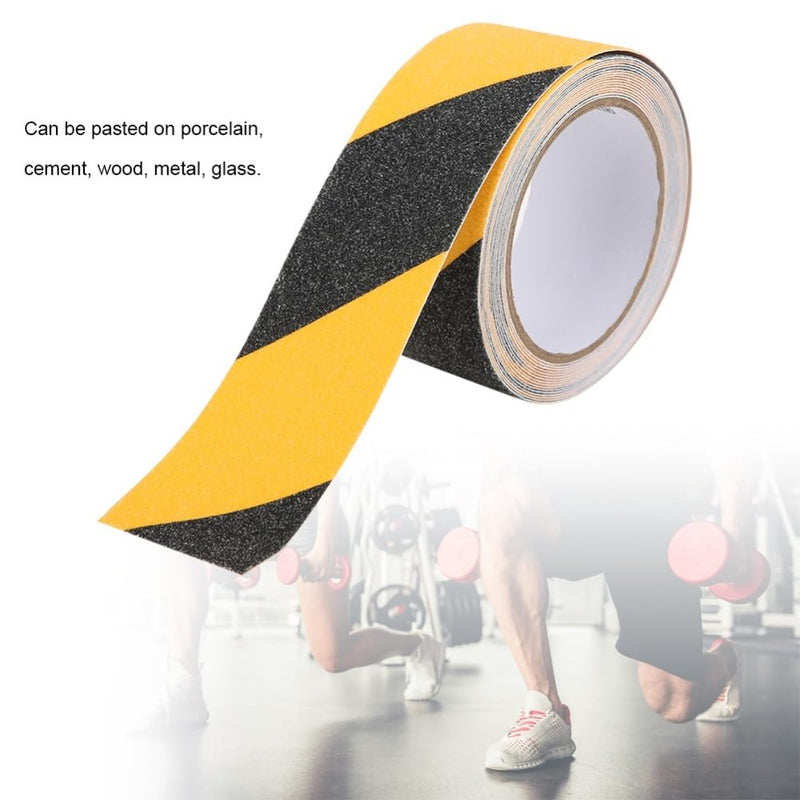 Black Yellow Anti Slip Tape 50mm x 5m - PVC Safety Grip Floor Warning Tape for Industrial Equipment and Stair Ramps Outdoor Use