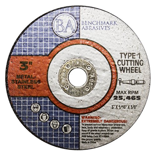 Benchmark Abrasives 3-inch aluminum oxide thin cut-off wheels, 1/16-inch thick, 3/8-inch arbor, 25-pack