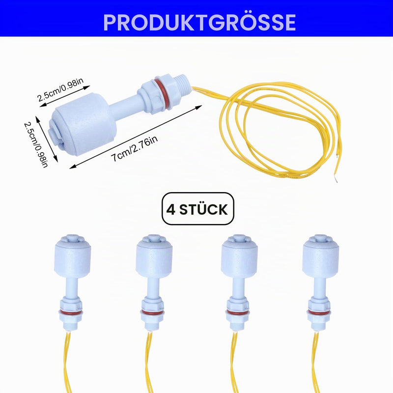 PP Float Switch Set of 4 - High Quality Float Switch with Level Sensors and Level Switch, Compact Liquid Sensor for Water Tank, Aquarium, Rain Barrel, Pump, Compatible with Swimming Water