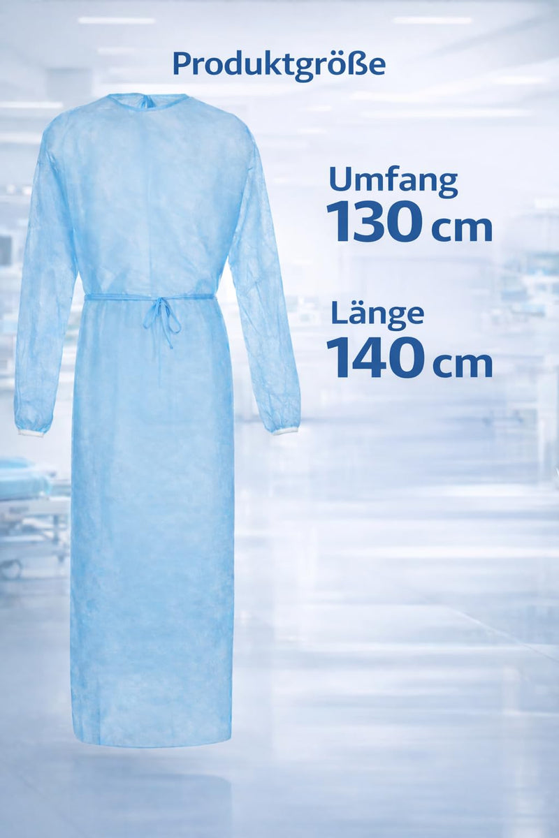 Pack of 10 Disposable Visitor Gowns Blue - Protective Gown, Surgical Gown, Hospital Gown, Patient Coat, Protective Gown, Disposable for Practice, Care & Food Sector 10 pieces