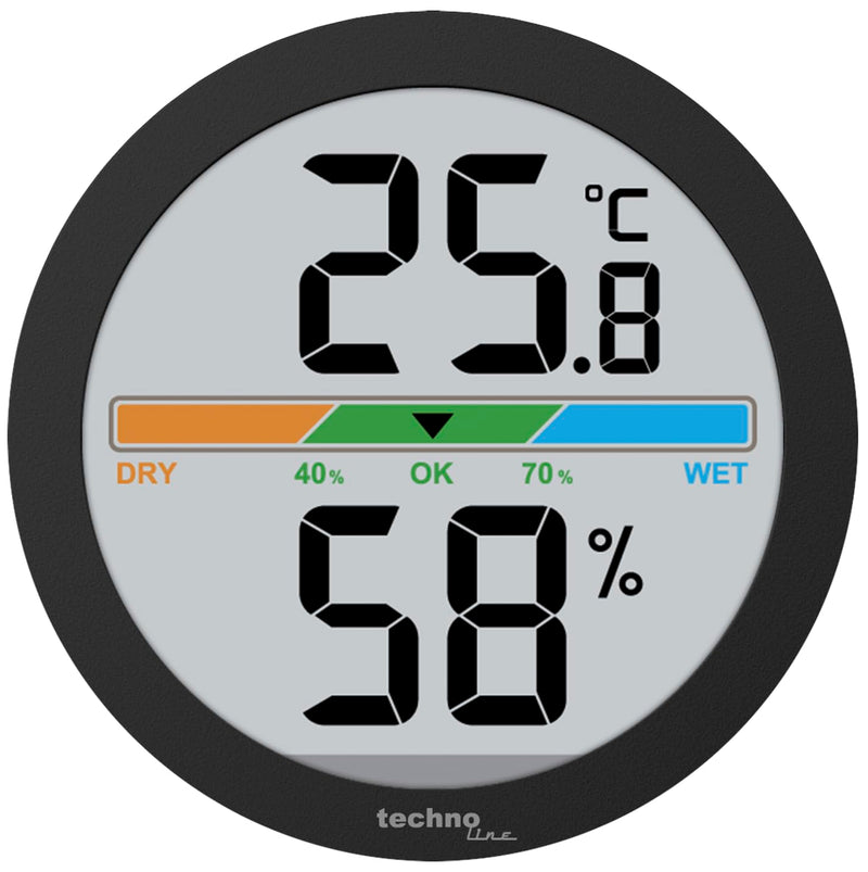 techno line WS 9418 Thermo-Hygrometer Digital Temperature and Humidity Meter Room Climate Monitor with Comfort Display Min/Max Memory Table Device and Wall Mounting