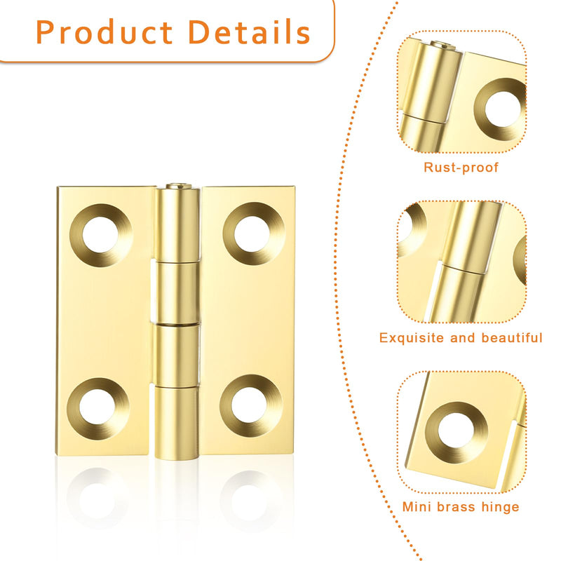 [Australia - AusPower] - 10 Sets Small Hinges with Screws Mini Solid Brass Hinges Jewelry Box Hinges 1 Inch Mini Hinges Folding Butt Hinges DIY Accessories for DIY Boxes Gate Drawer Furniture Woodworking Craft Project (Gold) 