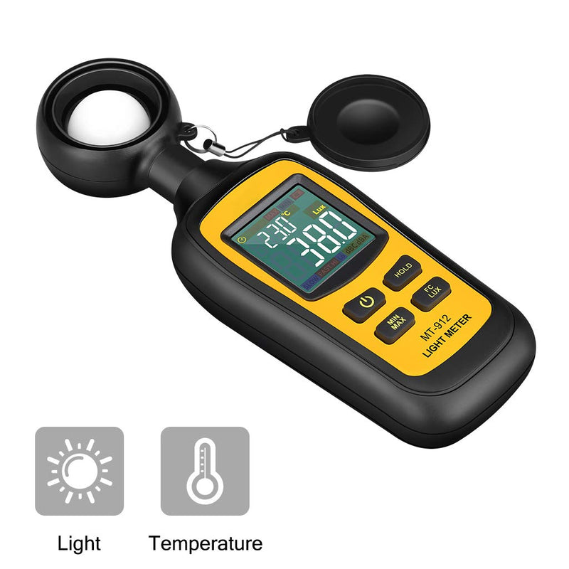 [Australia - AusPower] - Light Meter Digital Illuminance Meter Handheld Ambient Temperature Measurer, Range up to 200,000 Lux, Luxmeter with 4 Digit Color LCD Screen 