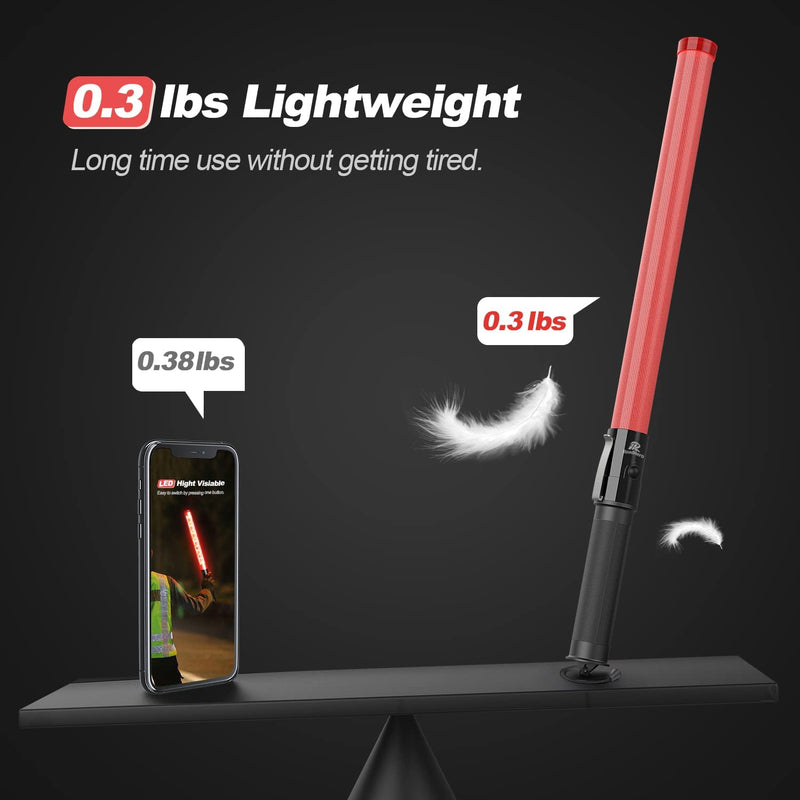 [Australia - AusPower] - 2 Pack Traffic Wand, 21Inch Led Traffic Control Baton, Safety Light Wands with 2 Flashing Modes, Air Marshaling Signal Wand with Side Clip for Airport, Parking, Car Directing Red 2 Pack 