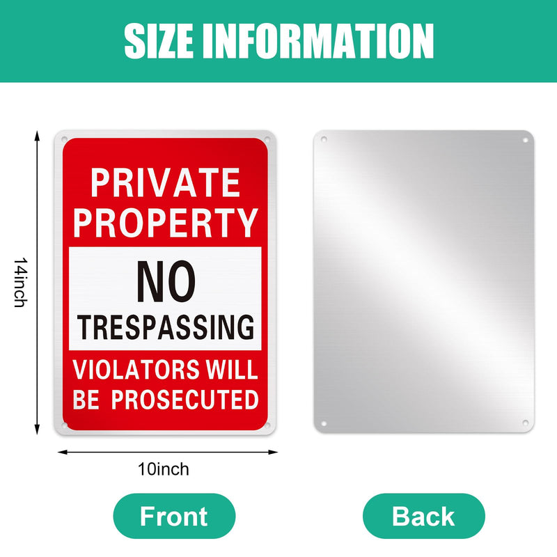 Yaocom 8 Pcs No Trespassing Signs Private Property Metal Rust Free Aluminum Sign Will Be Prosecuted Signs Easy to Mount Weather Resistant Waterproof Reflective Durable Ink(Red,10x14") 10x14" Red