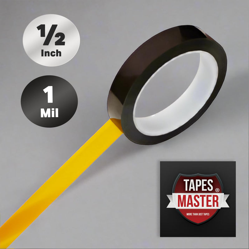 Tapes Master Multi-Size Value Bundle - 3/8" and 1/2" x 36 Yds Kapton Tape 1 Mil Polyimide High Temperature Heat Resistant Heat Transfer Thermal Electrical Insulation Tape