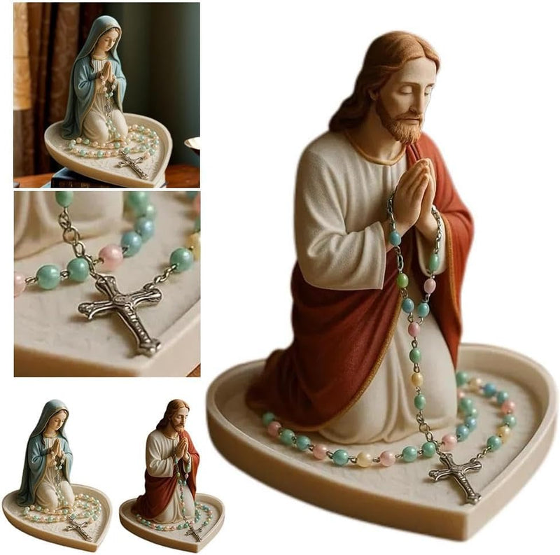 Virgin Mary Rosary Holder Statue, Resin Blessed Mother Figurine for Prayer Beads and Small Jewelry, Catholic Home Altar Decor, Religious Gift for Women and Men Cultural