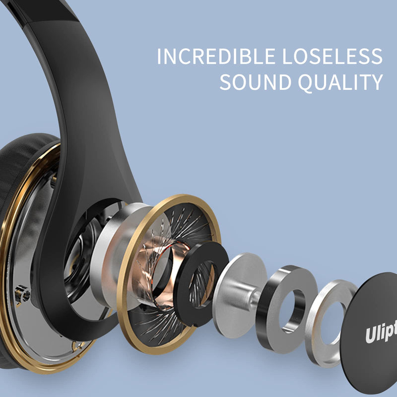 [Australia - AusPower] - Uliptz Wireless Bluetooth Headphones, 65H Playtime, 6 EQ Sound Modes, HiFi Stereo Over Ear Headphones with Microphone, Foldable Lightweight Bluetooth 5.3 Headphones for Travel/Office/Cellphone/PC Black 