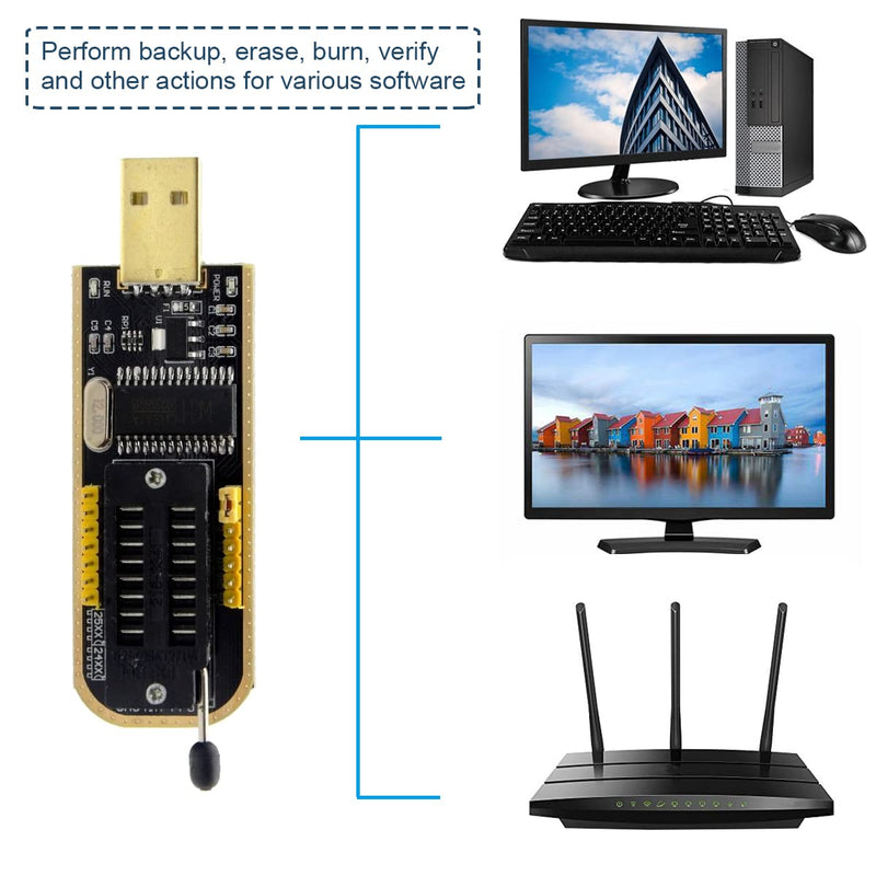 [Australia - AusPower] - CH341A 24 25 Series EEPROM Flash BIOS USB Programmer Module for 93CXX, with SOIC8 SOP8 Flash Chip Free Disassembly IC Test Clips Socket Adapter, 1.5m USB Extension Cable 