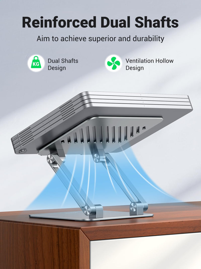 [Australia - AusPower] - UGREEN Tablet Stand Holder for Desk Dual Rod Support Aluminum Tablet Holder Adjustable Dock Multi-Angle Riser Home Office Accessories Compatible with iPad Pro 12.9, iPad Air Mini 6 5 4 3 2 Silver 