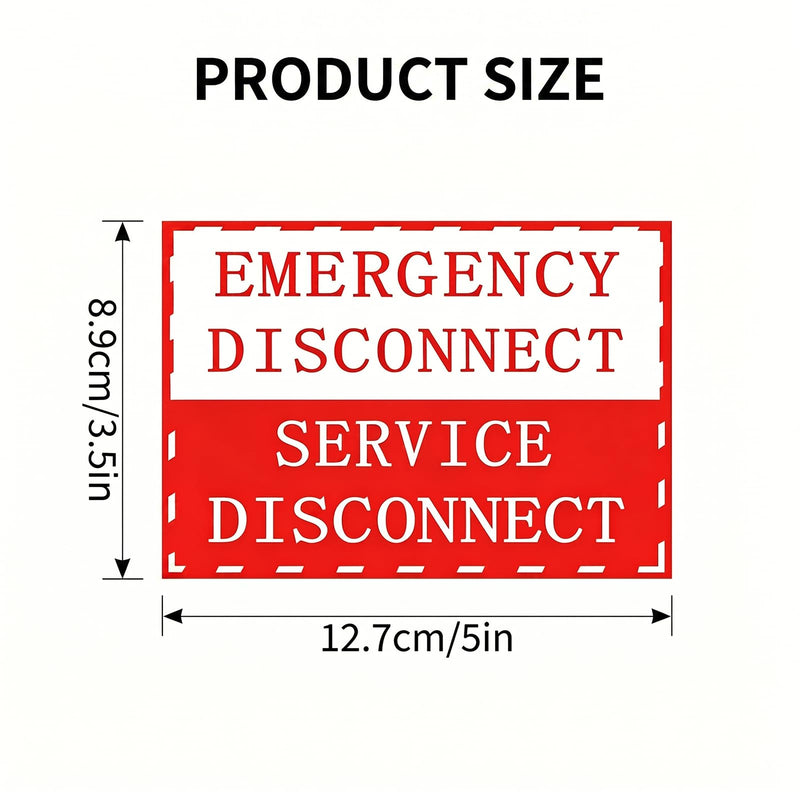 12PCS NEC Compliant Emergency Disconnect Stickers, 5x3.5 Inch Self-Adhesive Warning Labels, Waterproof Vinyl Electrical Service Disconnect Notice for Indoor Outdoor Use