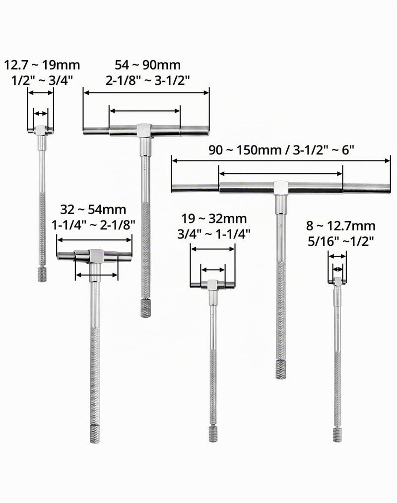 QWORK Telescopic Gauges 8 mm - 150 mm Inner Diameter Adjustable, 6 Pieces/Set