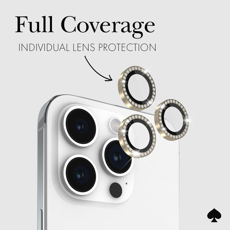 [Australia - AusPower] - Kate Spade New York iPhone 15 Pro/iPhone 15 Pro Max Camera Lens Protector with Aluminum Rings - Crystal 