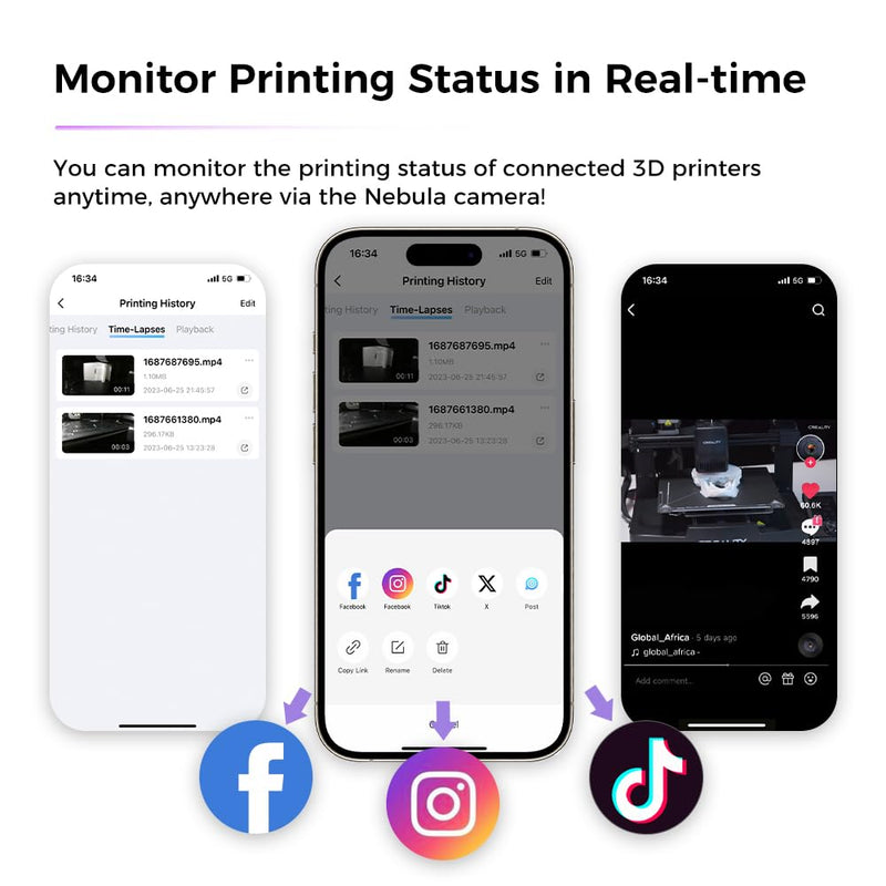 Creality Official Nebula Camera, Remote Monitoring, WiFi Connection, Auto Generate Time-Lapse Video, Compatible Sonic Pad/Nebula Pad/Ender-3 V3 KE/CR-10 SE/HALOT-MAGE