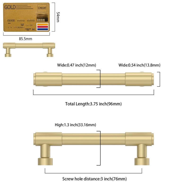 Amerdeco 10 Pack Brushed Gold Cabinet Pulls 3 Inch(76mm) Hole Center Drawer Pulls Cabinet Hardware Kitchen Cabinet Handles for Bathroom ZH0075 3"/76MM Hole Center
