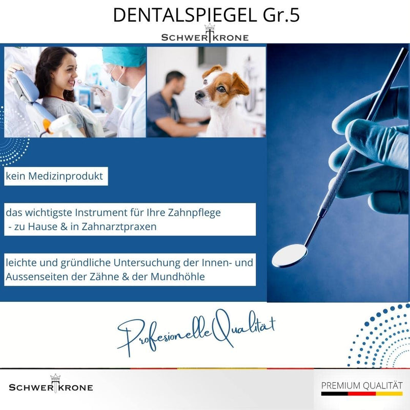 Schwertkrone Dental Mirror [High-Quality Stainless Steel] - Dentist Mirror Mouth Mirror - Dentist Mirror Dental Mirror - Slightly Magnifying Mirror Dentist - Handy & Disinfectable - (Size 5) 17 cm