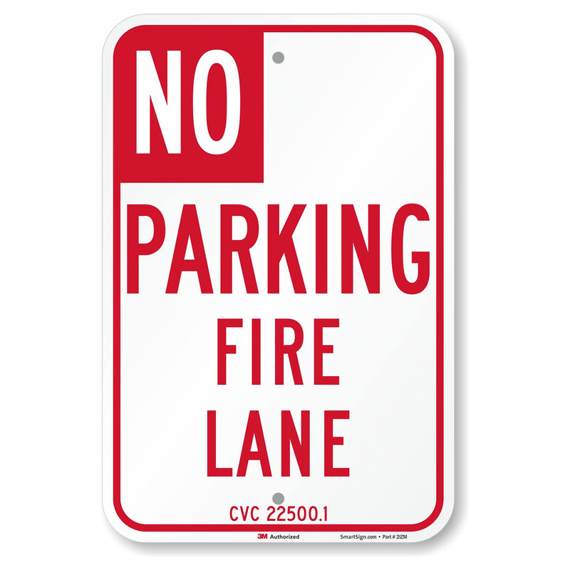 SmartSign 18 x 12 inch “No Parking - Fire Lane” Official California State Metal Sign, 63 mil Aluminum, 3M Laminated Engineer Grade Reflective Material, Red and White