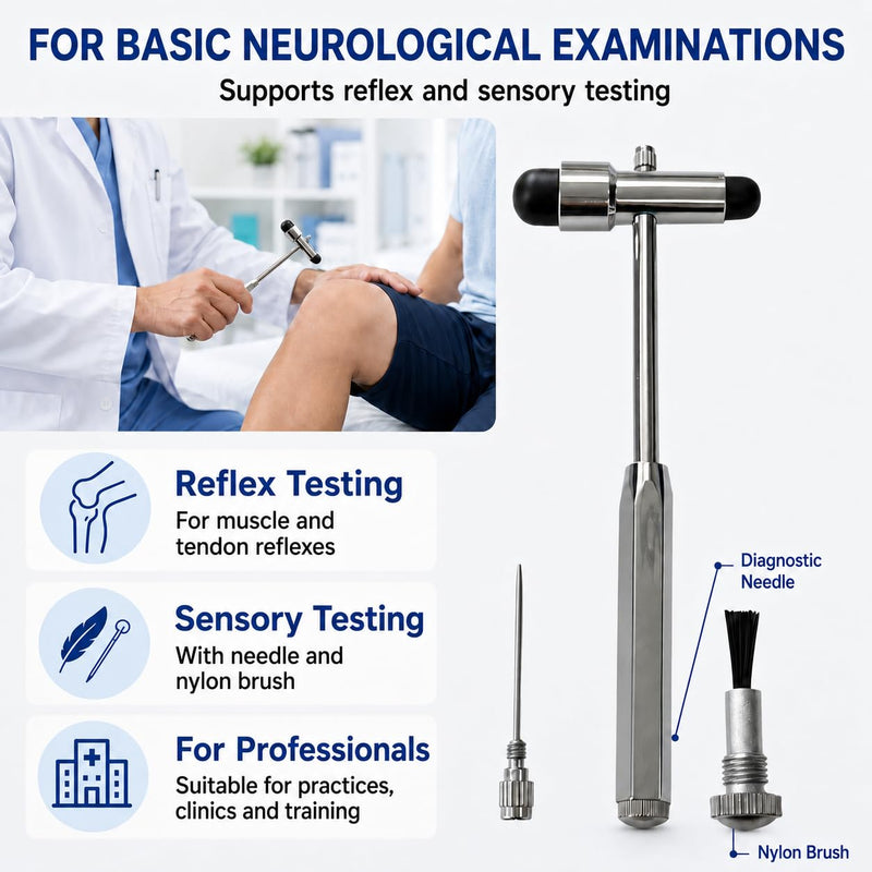 Neurological Reflex Hammer with Integrated Brush & Needle, Double Head ABS Ergonomic for Muscle Reflexes & Percussion - Comprehensive Neurological Examination