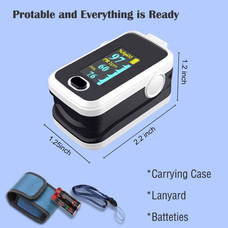 [Australia - AusPower] - Pulse oximeter fingertip with Plethysmograph and Perfusion Index, Portable Blood Oxygen Saturation Monitor for Heart Rate and SpO2 Level, O2 Monitor Finger for Oxygen,Pulse Ox,Oximetro, (Black-White) 