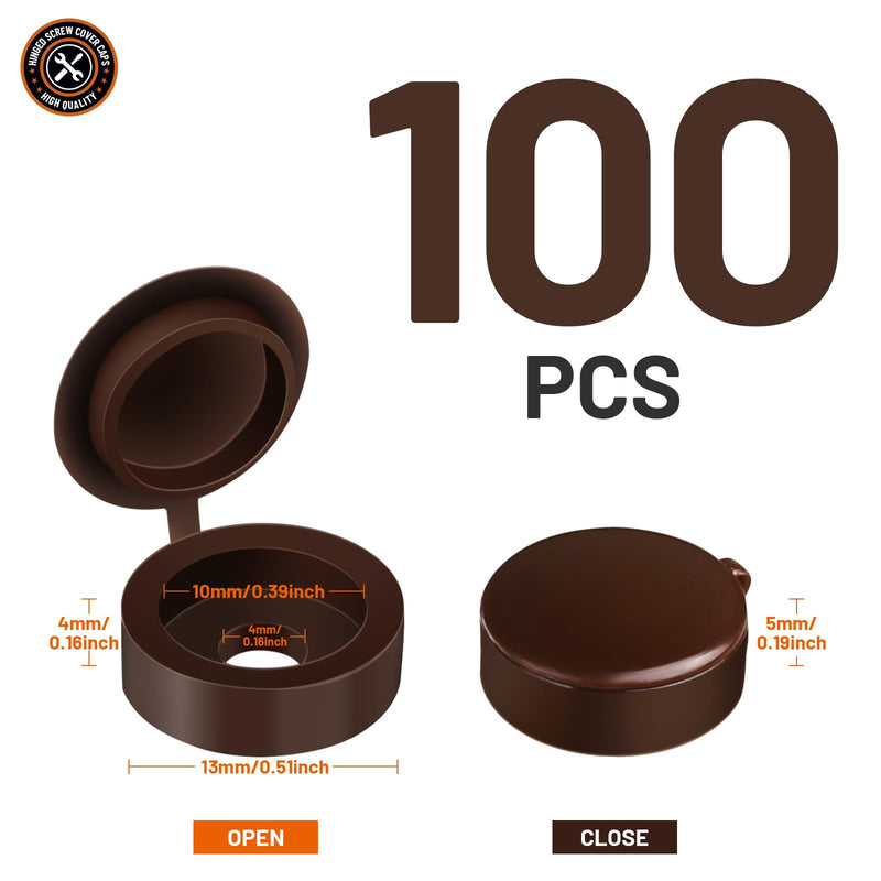 [Australia - AusPower] - HNYYZL Plastic Hinged Screw Covers Caps, Screw Caps upholstery screws 100 PCS Brown, Shutter Screw Caps Snap Washer Covers Flip Tops for Covering Screw Heads, Screw Protection (L) L 