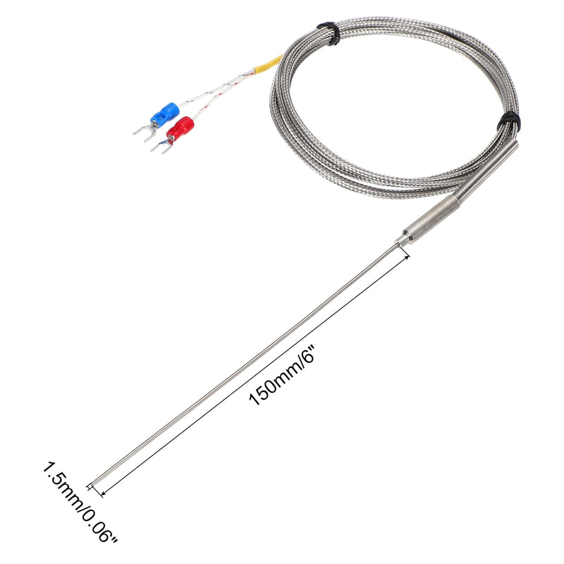[Australia - AusPower] - MECCANIXITY K Type Thermocouple Temperature Sensor Probe 1.5x150mm 6.6ft Wire 0 to 1100°C(32 to 2012°F) Stainless Steel 