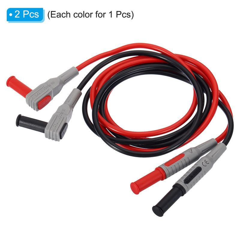 [Australia - AusPower] - PATIKIL Multimeter Test Lead Set, 1000V/15A 4mm Banana Plug Male to Male Straight Angle to Right Cable Line Wire for Electrical Testing, Black Red 