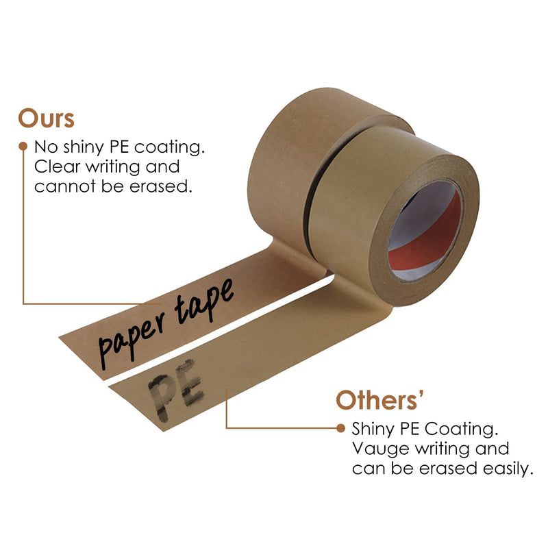 TooCust Writable Brown Paper Tape 2inchx 55YD, Non-Coated Surface - No Water Needed - Hand Tearable,Cardboard Tape, Paper Tape for Shipping, Packing Tape Brown Heavy Duty-1 Roll 1