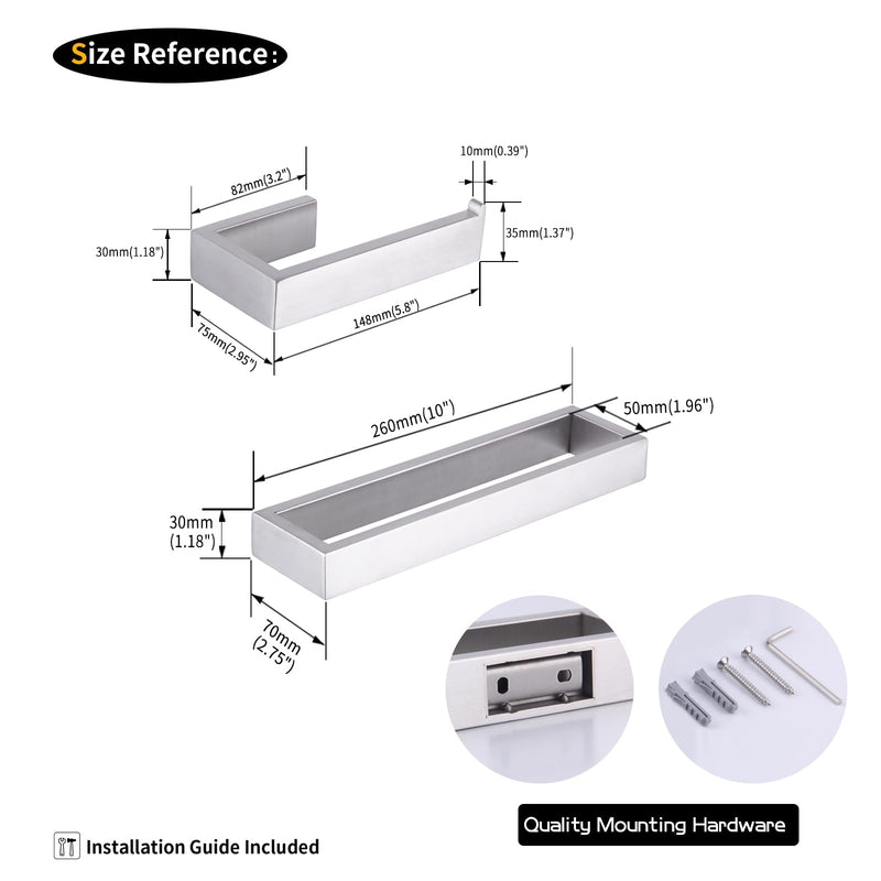 GERZWY Contemporary Stainless Steel Wall Mounted 2-Piece Bathroom Hardware Set - Towel Rings Toilet Paper Holder, Brushed Finish HG1708-2LS