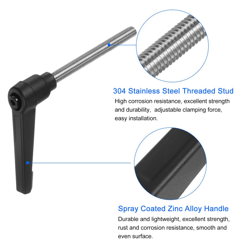 [Australia - AusPower] - uxcell 2pcs Clamping Lever Handles, M6 x 70mm 304 Stainless Steel Threaded Male Stud, Adjustable Handles Locking Quick Release Ratchet Push Button Bolt Knobs, Black 