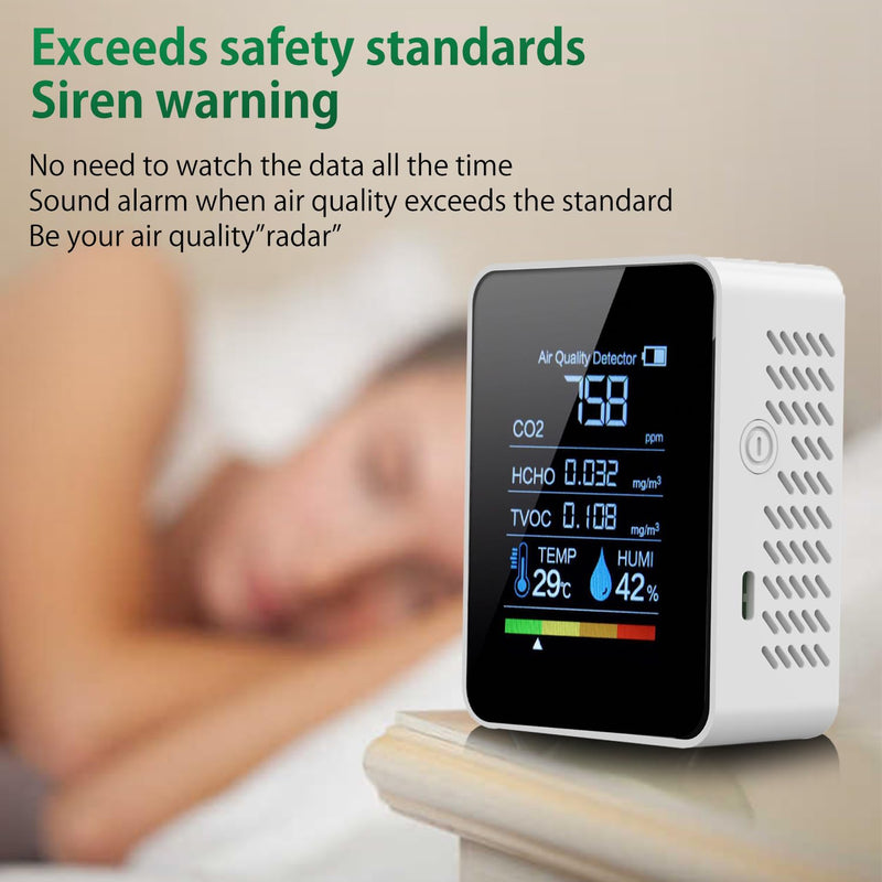 [Australia - AusPower] - Air Quality Monitor, Professional Air Quality Detector with CO2 Monitor/HCHO/TVOC/Temperature/Humidity for Home, Hotel, Office, Car White 