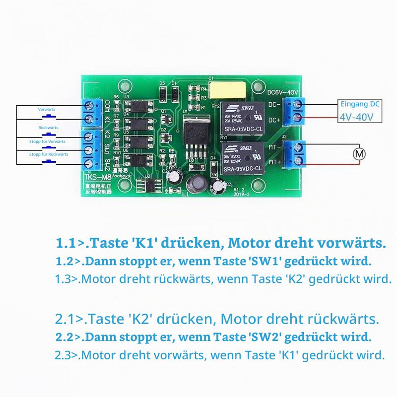 Motor Forward Reverse Controller, TKS-M8 DC 4V-40V 20A Motor Driver Module with Limit Control Relay Module for DC Motor Control