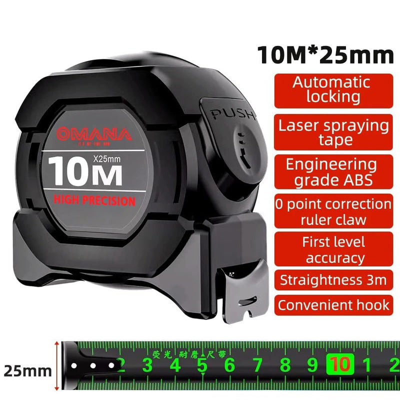Metric Measuring Tape Meter 5M/10M*25mm Self Locking Shock Resistant Fluorescent Steel Tape Measure High Precision Metre Ruler Scale Measuring Tools (10 M) 10 m
